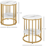 Marble-effect Round Coffee Table Set Of 2 For Living Room | Gold