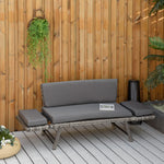 2 In 1 Rattan Folding Daybed Sofa Garden Chaise Lounger | Gray