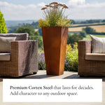 Corten Steel Tall Tapered Square Planter | 70cm | Brown