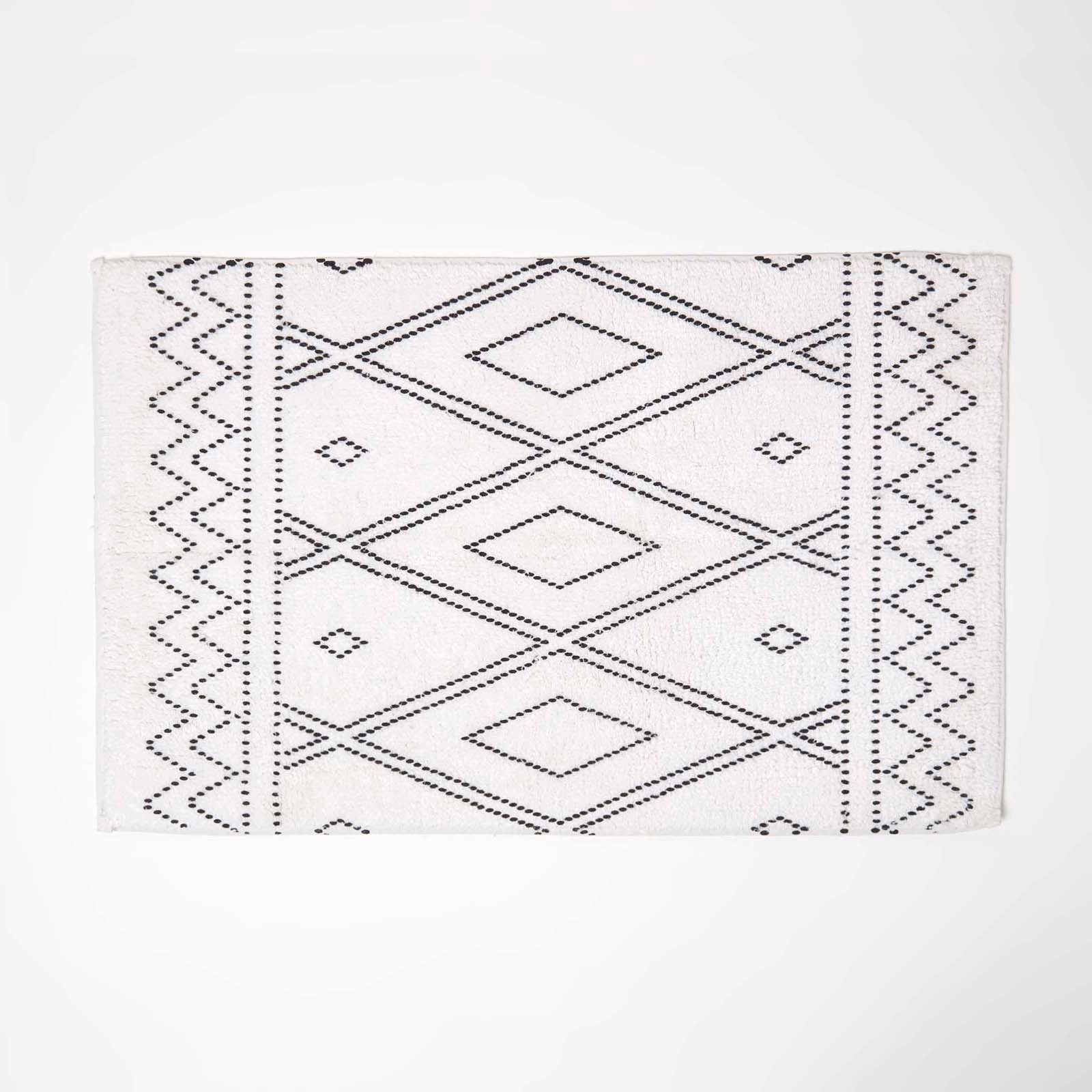 Black And White Bath Mat 100% Cotton Boho Design, 50 X 80 Cm