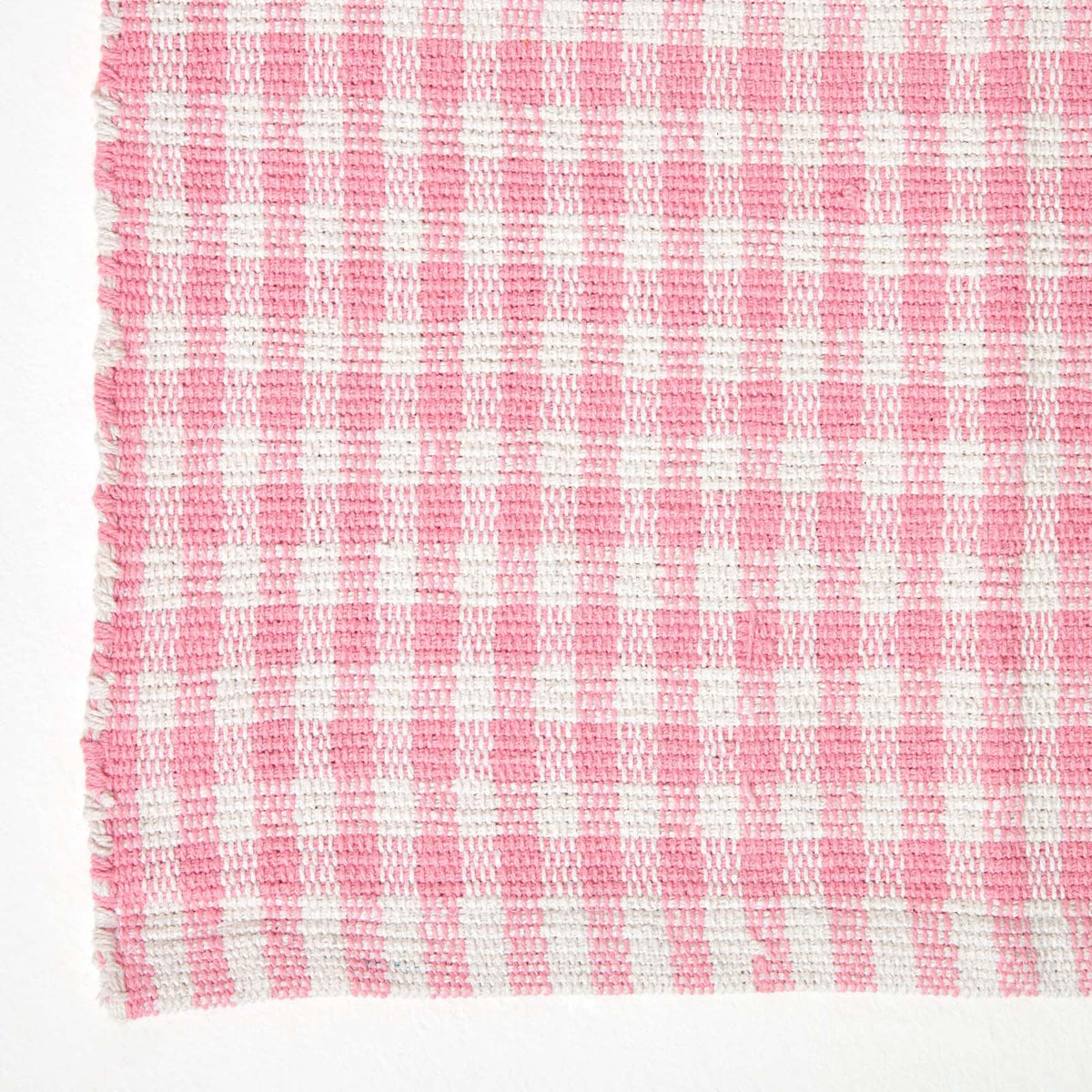 Cotton Gingham Check Rug Hand Woven | 170cm | Pink