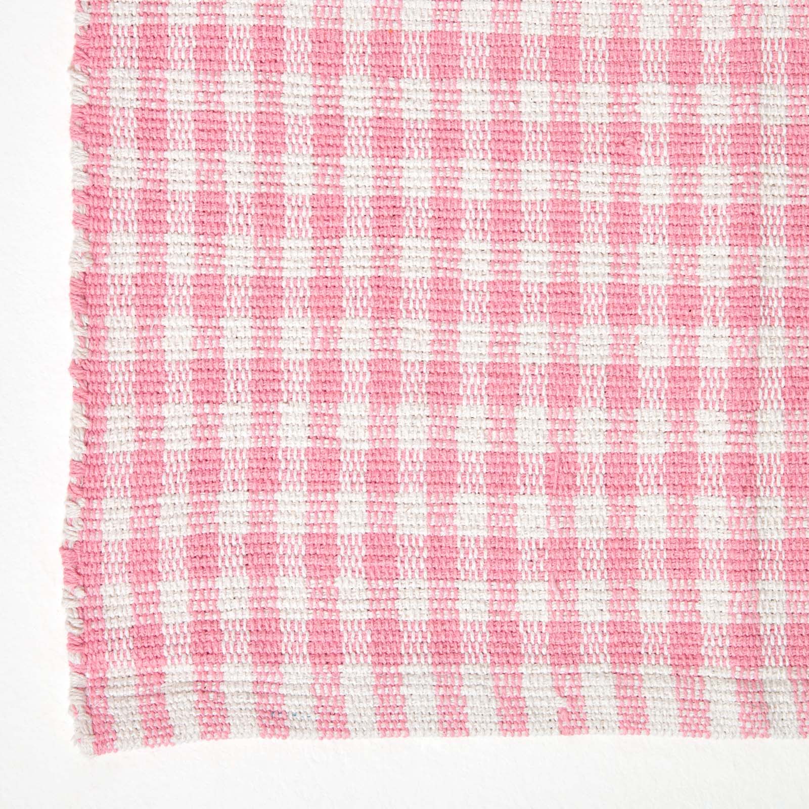 Cotton Gingham Check Rug Hand Woven | 200cm | Pink