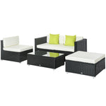 5 Pieces Rattan Sofa Set Wicker Sectional Cushion Patio | Black