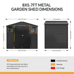 8x5.7ft Large Outdoor Metal Tool Shed With Apex Roof – Lockable Double Doors, Ventilated & Weather-resistant Garden Storage Shed | Anthracite