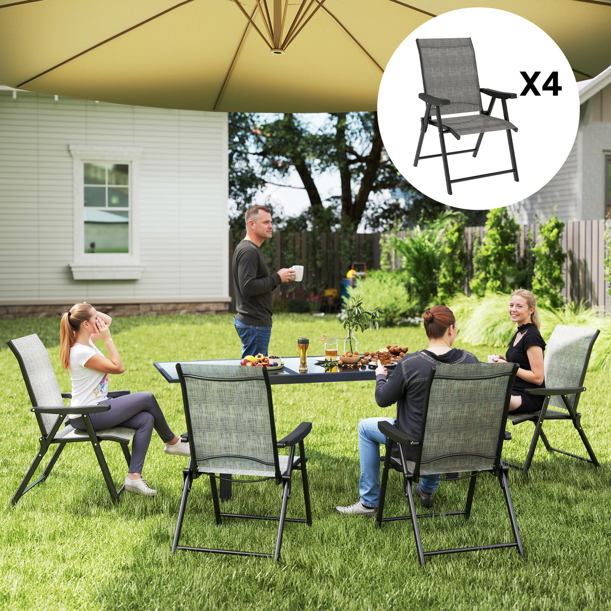 Folding Chair W/ Breathable Mesh Fabric Seat | Set of 4