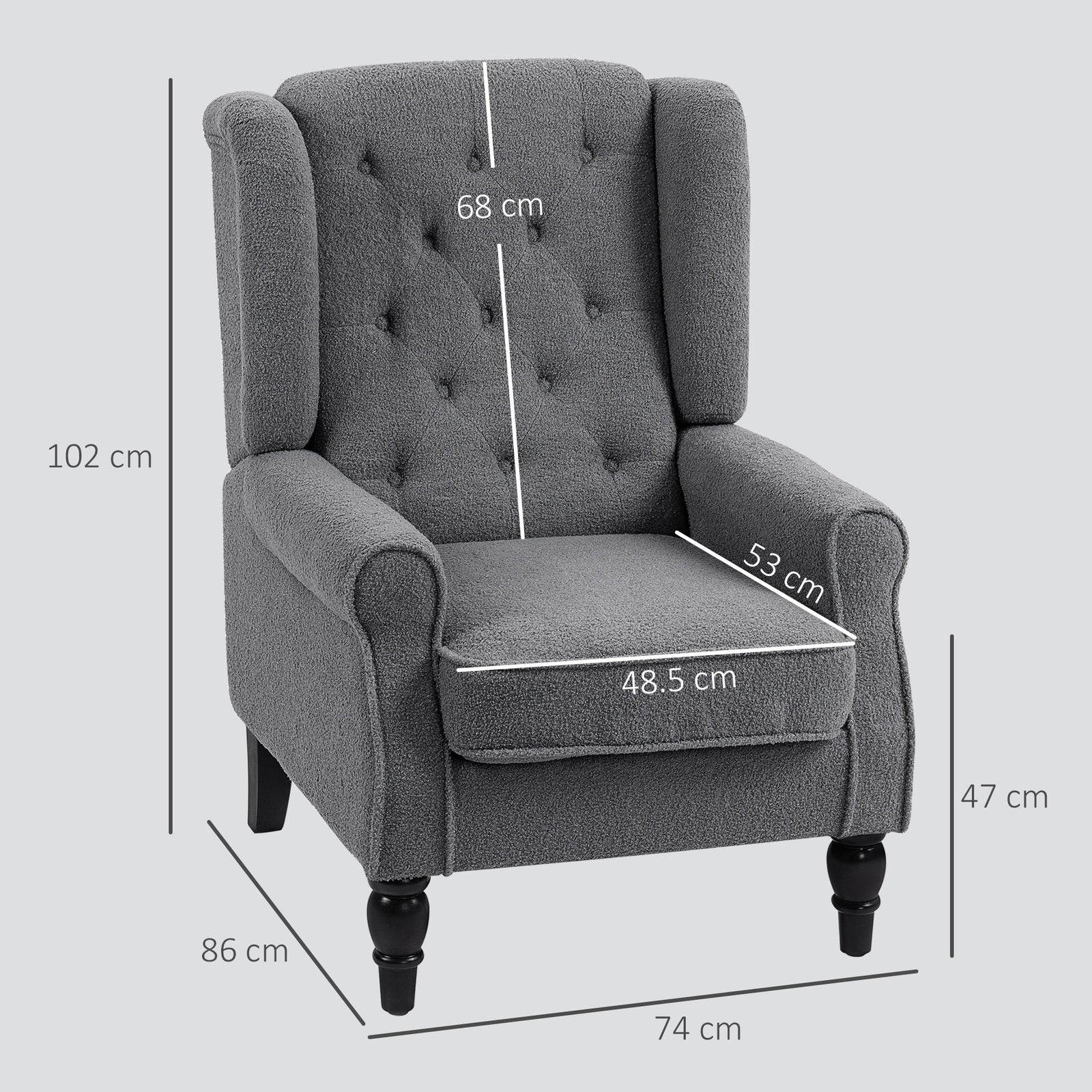 Accent Armchair Home Furniture Retro Tufted Club Wood | One Size | Charcoal Grey