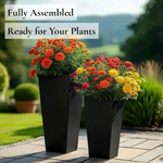 Zinc Galvanised Tall Flared Tapered Square Planter | 40cm x 40cm x 90cm | Matte Black