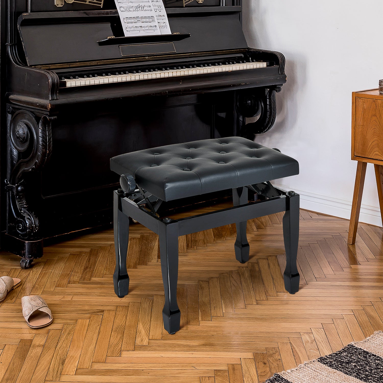 Faux Leather Piano Stool Height Adjustable Seat Keyboard