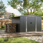10x8ft Garden Shed Galvanised Steel Construction With Extended Firewood Roof Ample Storage Space