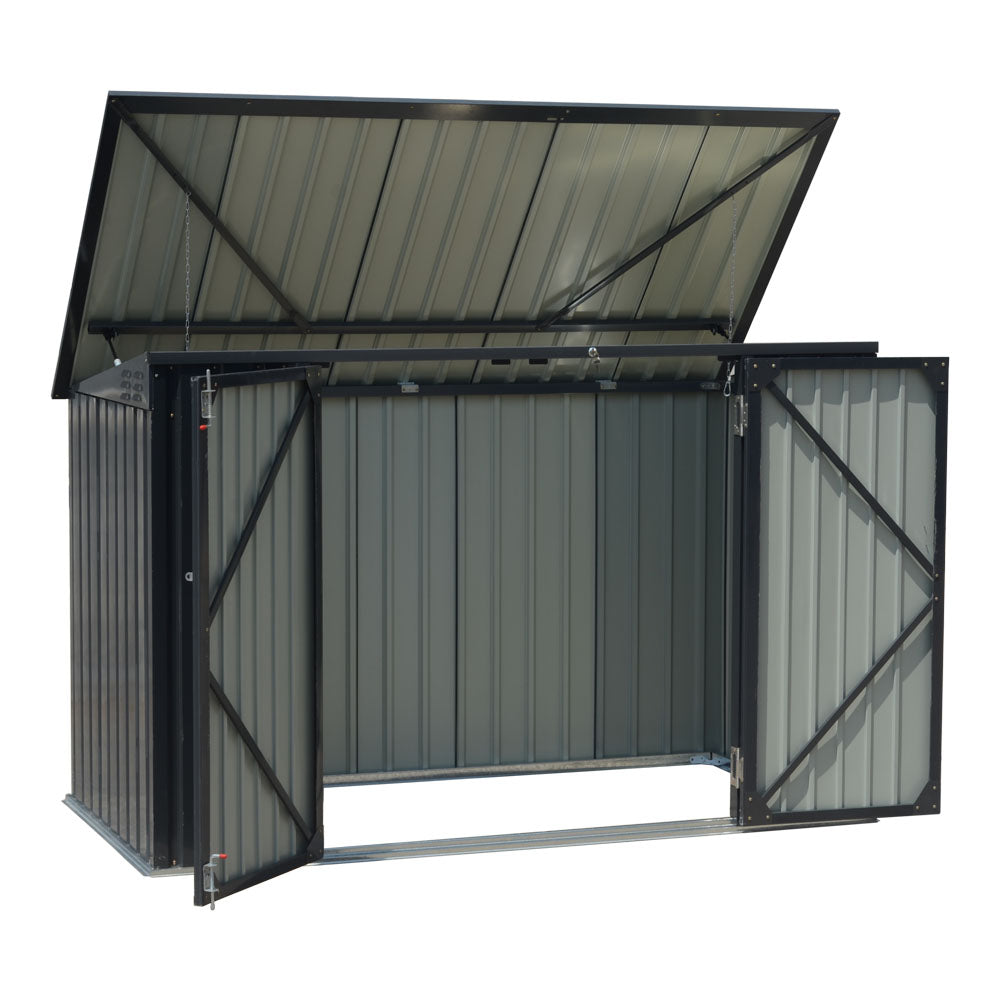 Outdoor Metal Garbage Storage Shed With Hinged Lid – Lockable Steel Trash Can Storage Cabinet For Garden & Patio