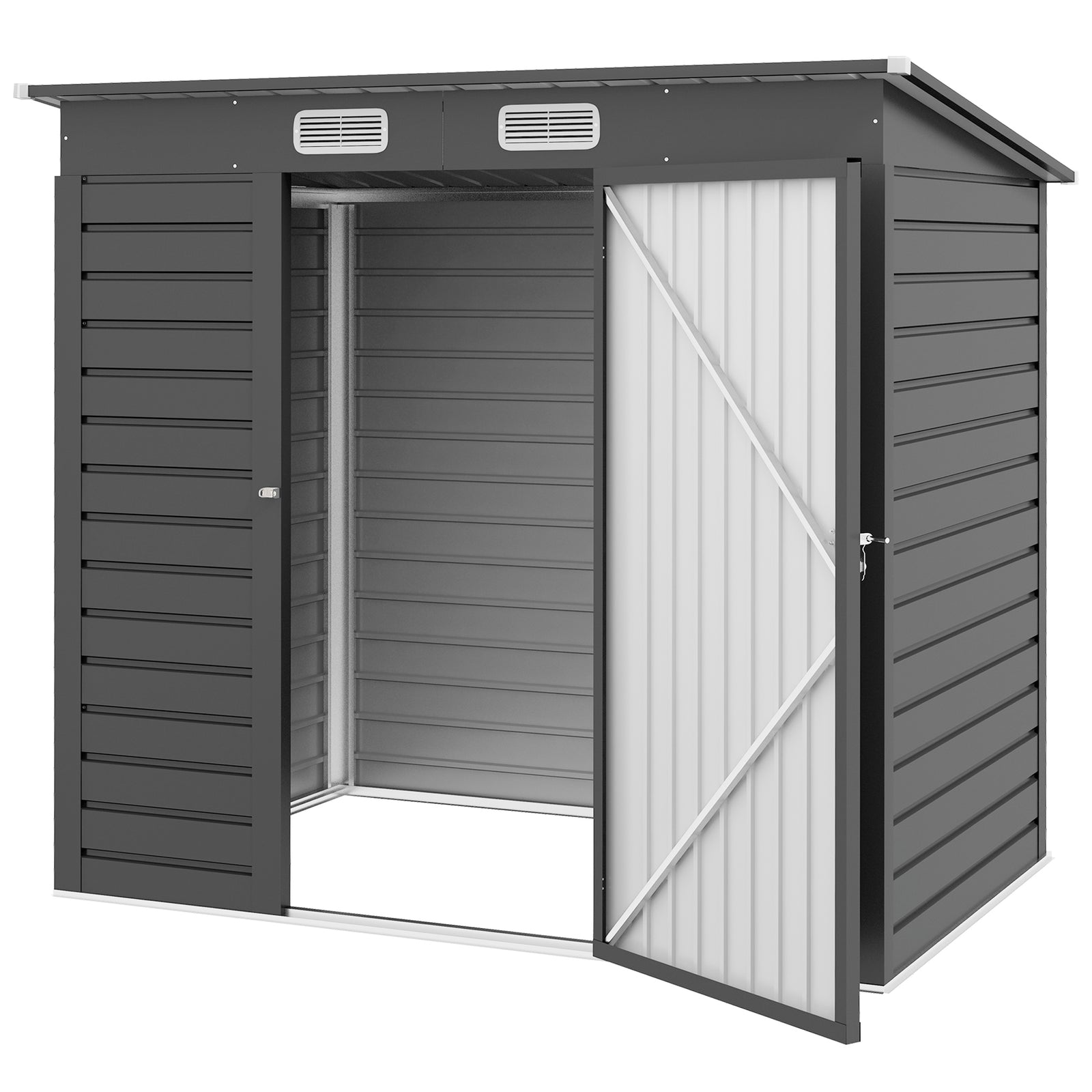 6.3 X 4.3ft Metal Shed With Pent Roof, Lockable Door, Vents