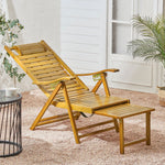 Bamboo Foldable Recliner Lounge Chair With Retractable Footrest | Light Brown