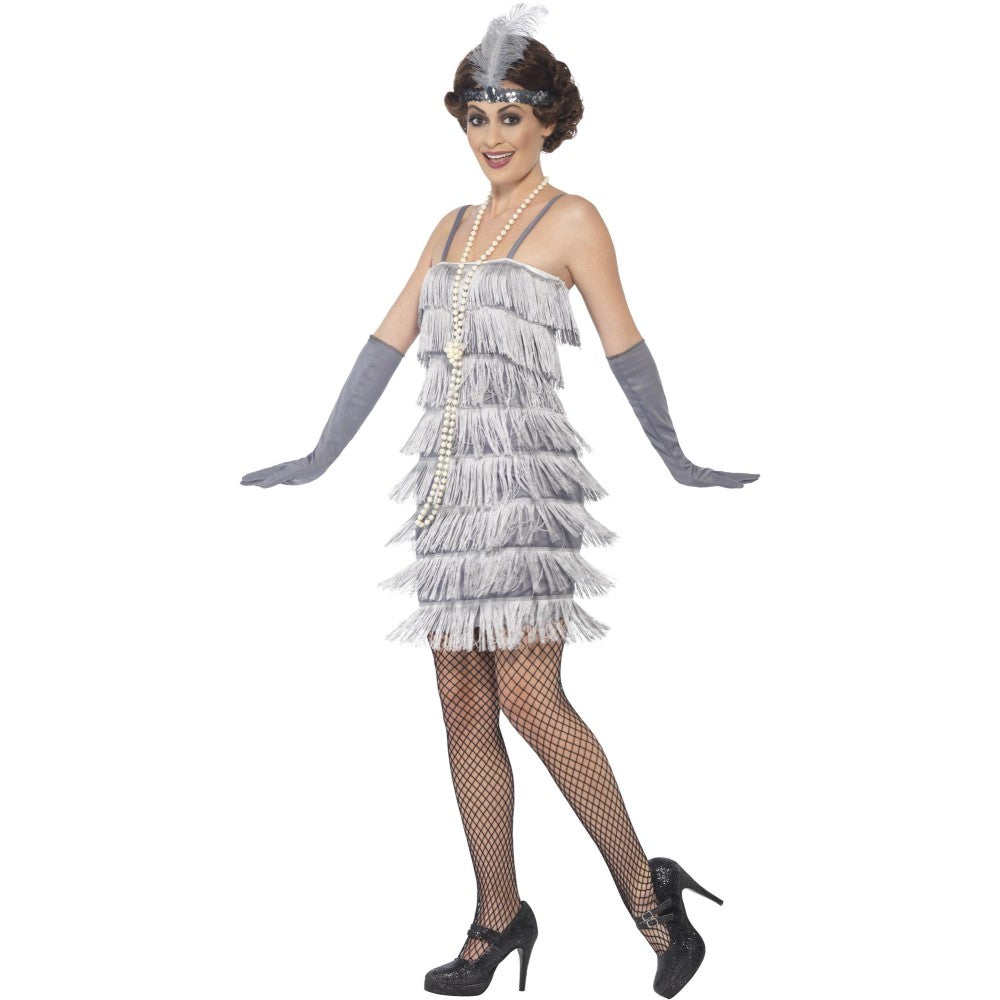 Flapper Costume, With Short Dress | Large | Silver
