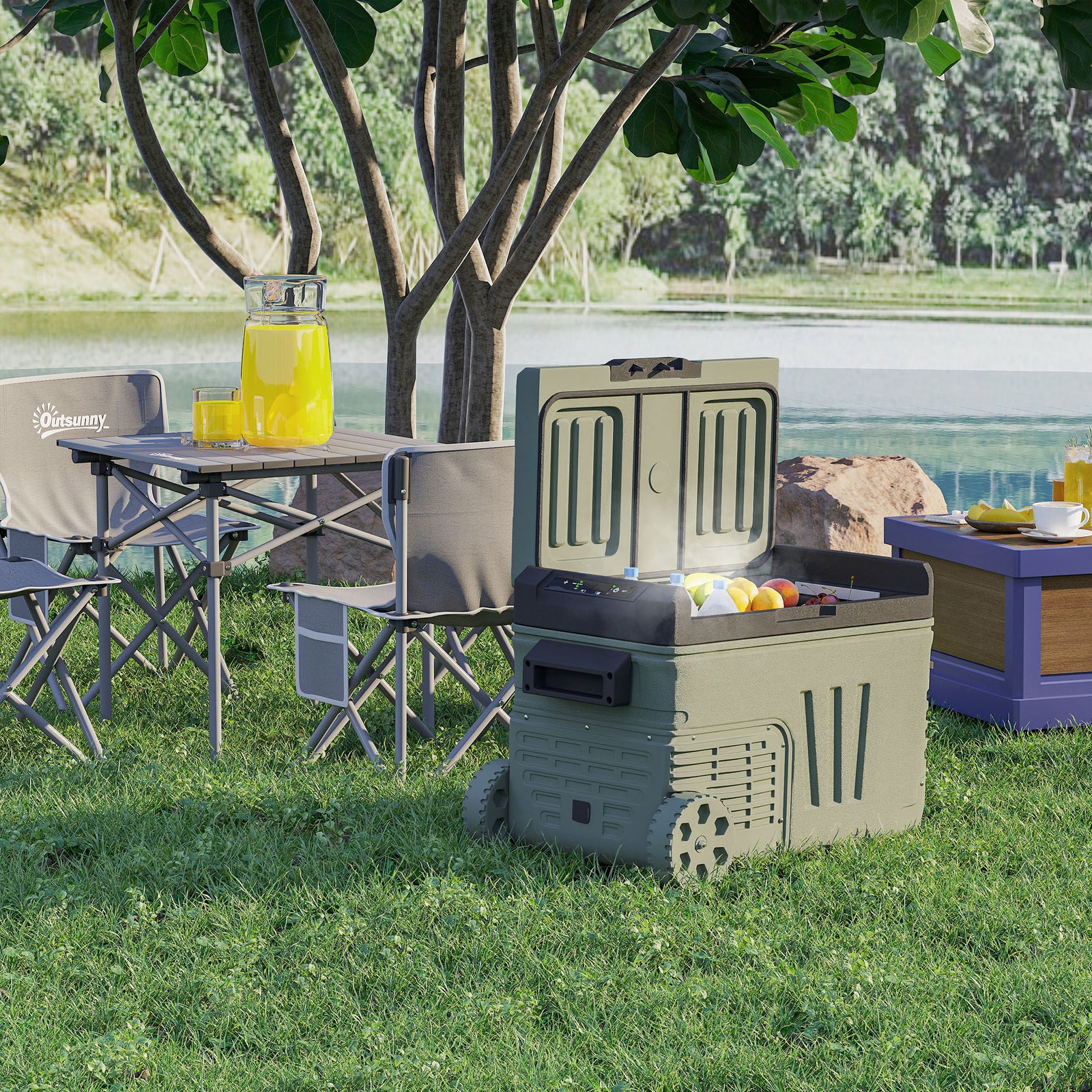 Camping Fridge Freezer Dual Zone, Portable Car Fridge | Small | Green