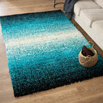 Blended Thick Shaggy Fluffy Deep Pile Living Room Rug | 200cm x 290cm | Teal