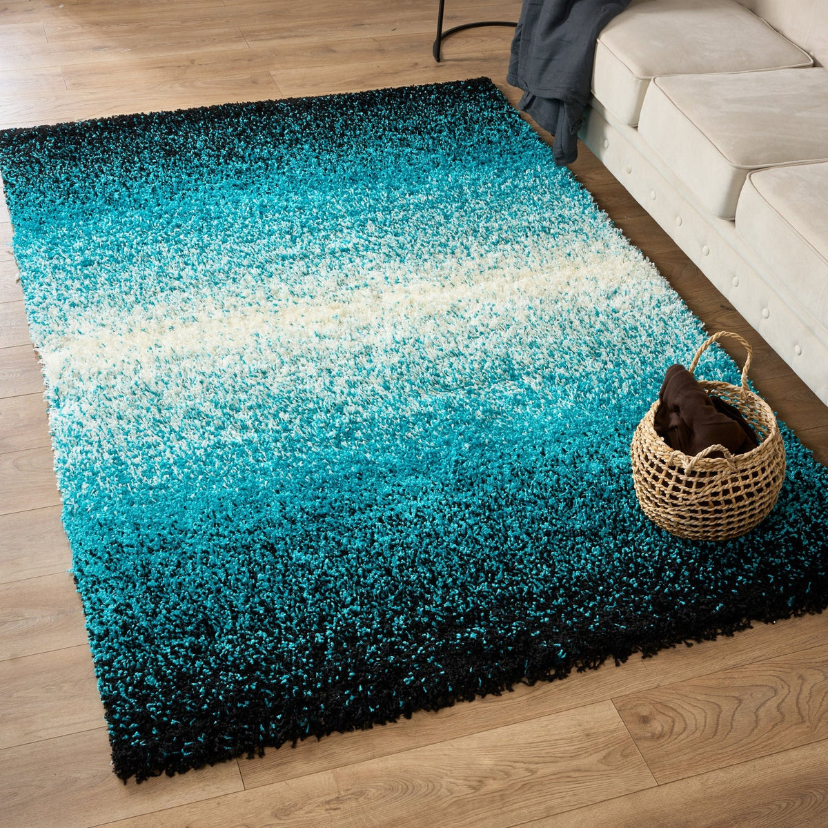 Blended Thick Shaggy Fluffy Deep Pile Living Room Rug | 200cm x 290cm | Teal