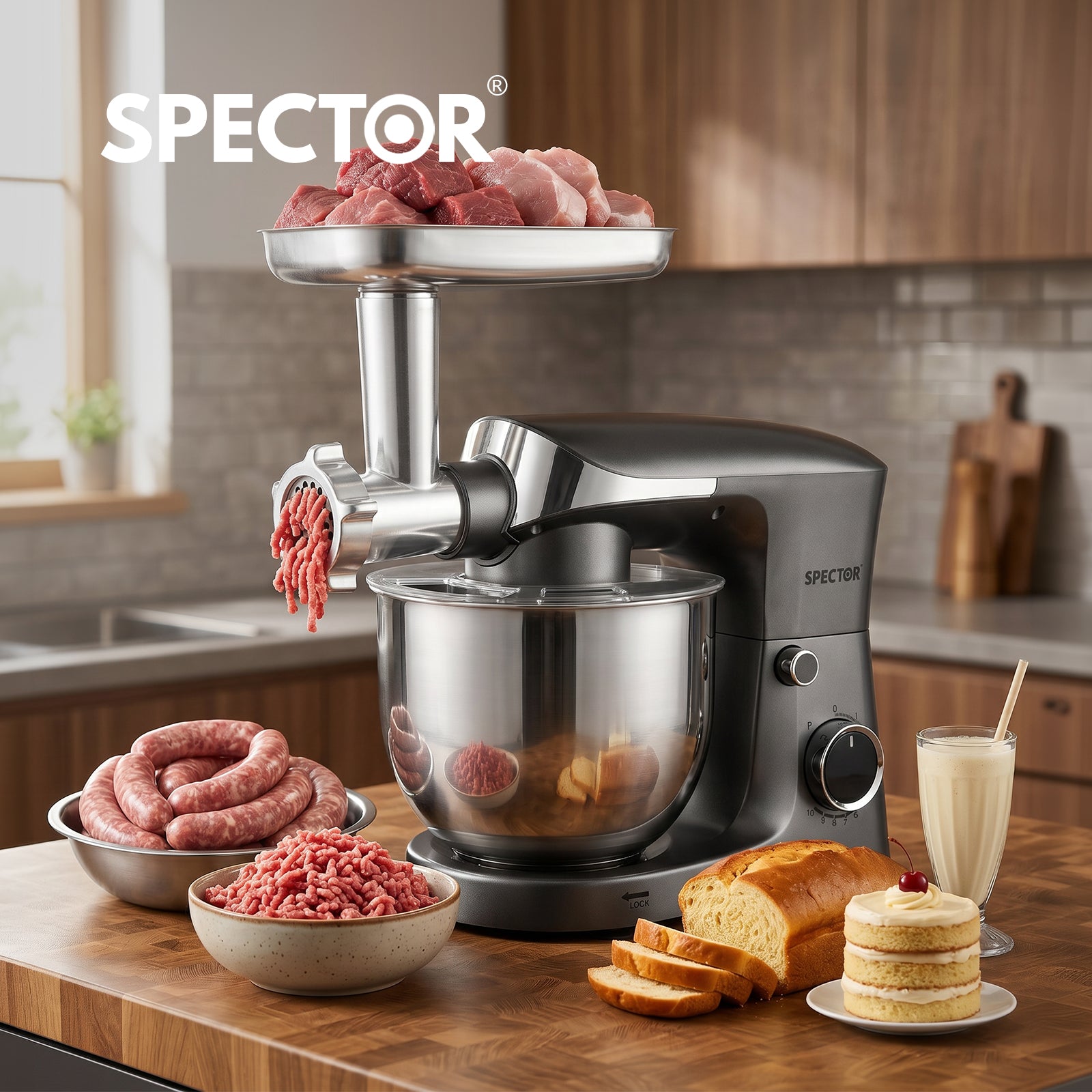 Spector 9 In 1 Stand Mixer 1500w Food Mixer Meat Grinder Kitchen Machine 5.5l