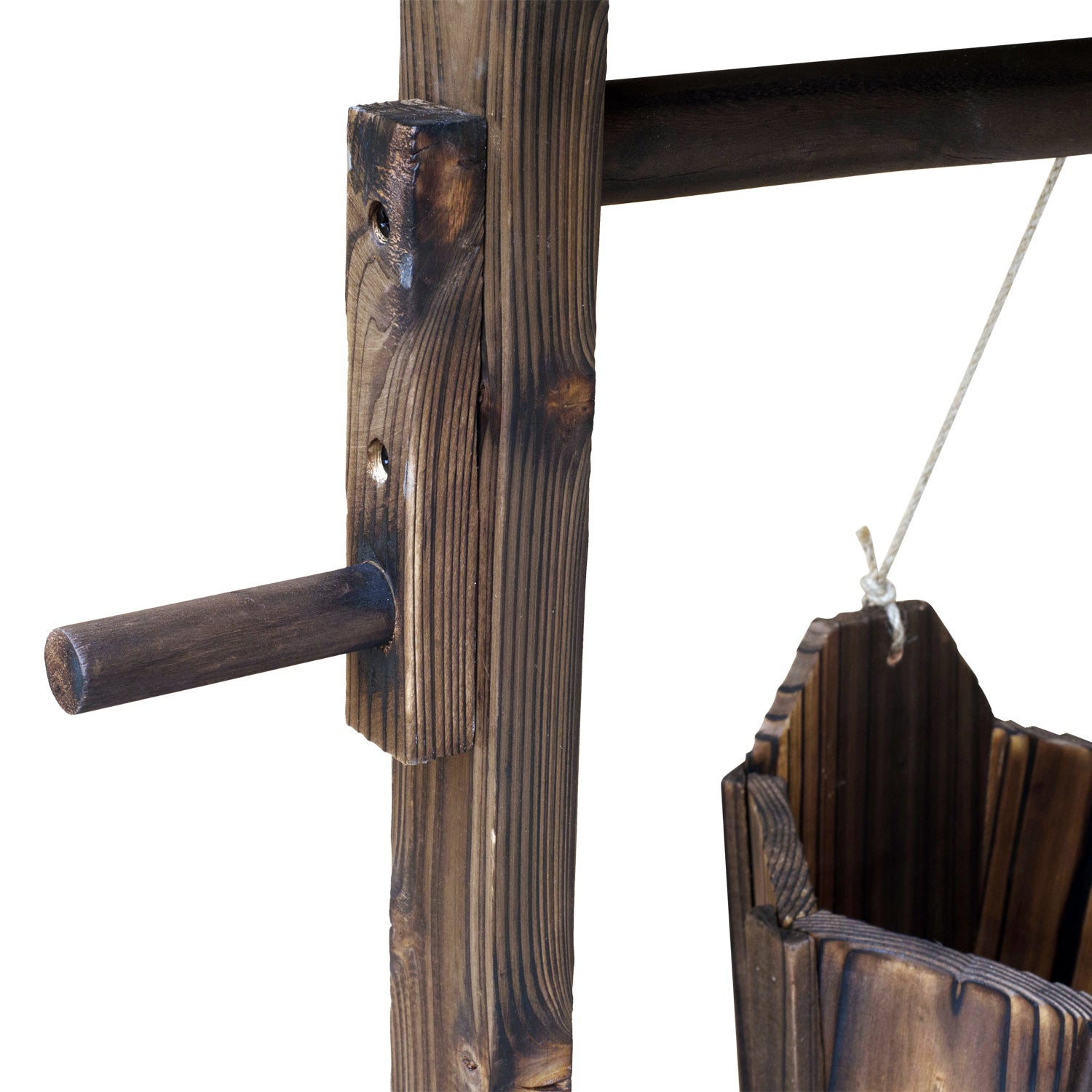Wooden Wishing Well Planter For Garden, With Bucket