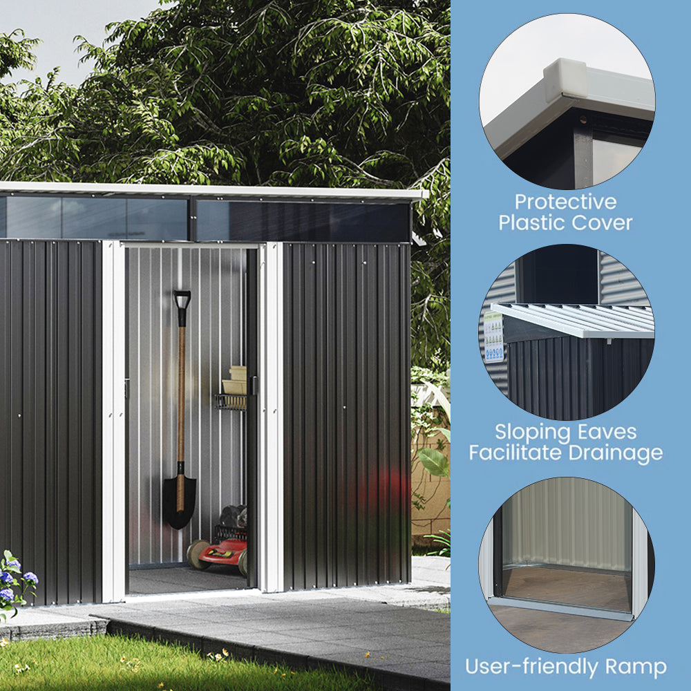 8.5x4ft Garden Metal Storage Shed With Lockable Sliding Doors
