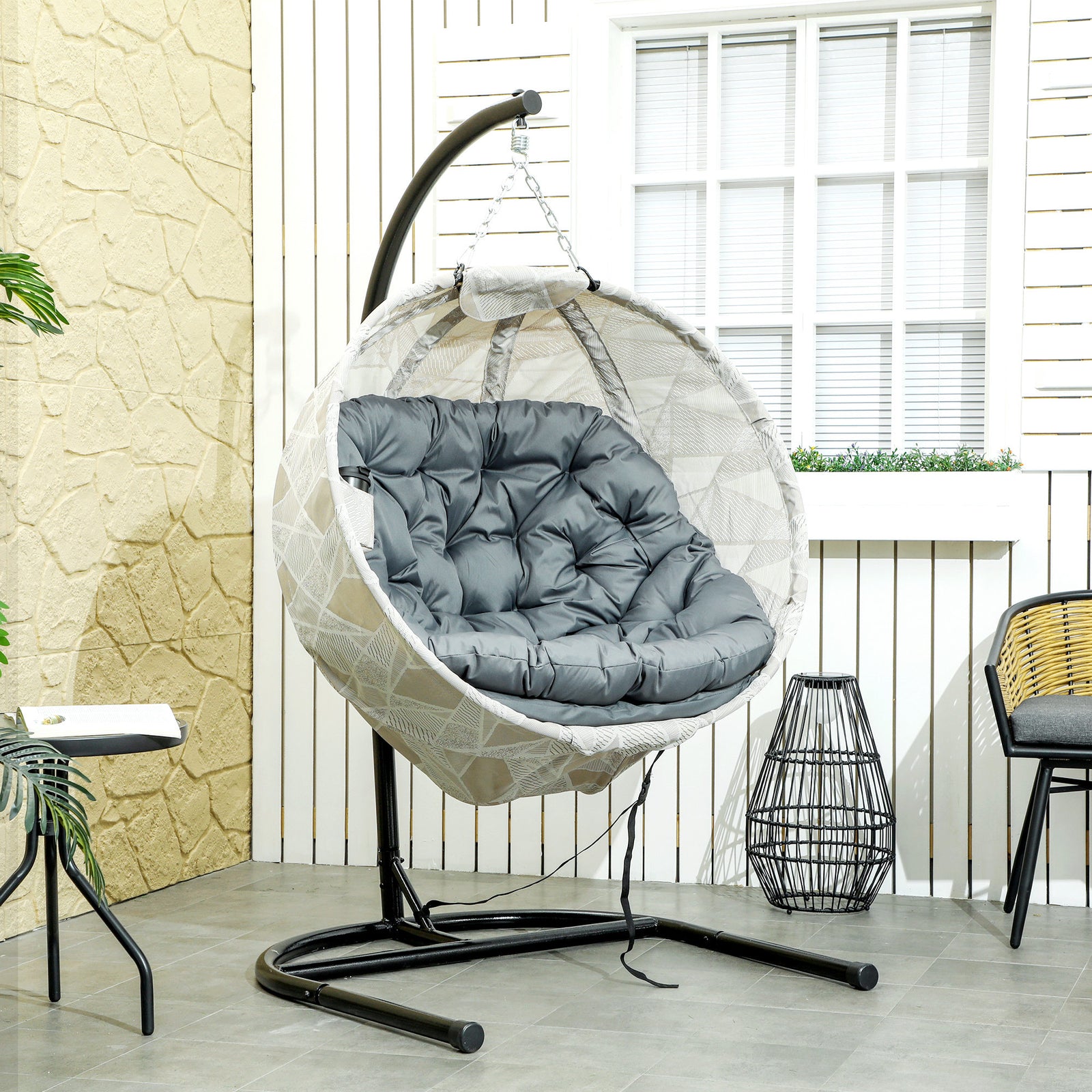 Hanging Egg Chair Outdoor Indoor Swing Chair, Folding Basket | Gray