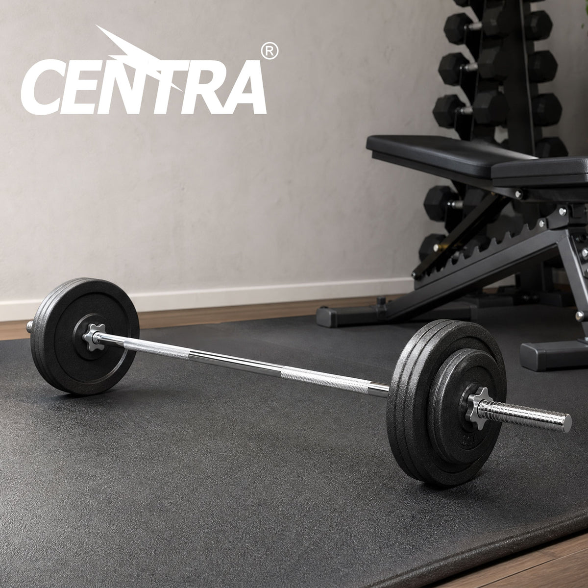 Centra Standard Barbell Bar 140cm Weight Lifting Strength Home Gym Training