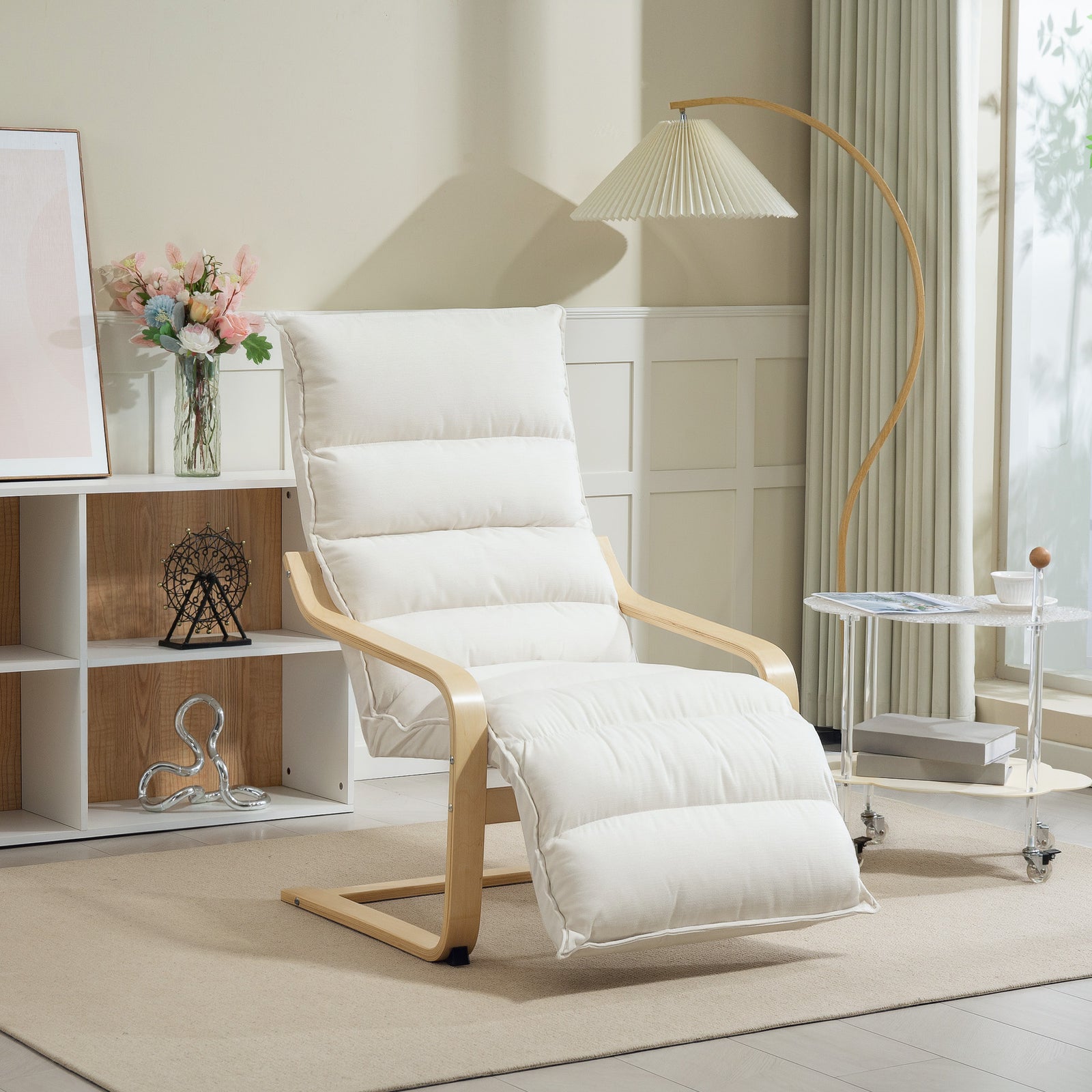 Birch Wood Lounge Chair For Living Room, Bedroom | One Size | Cream