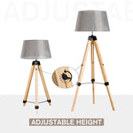 Tripod Floor Lamp With Linen Shade Pinewood Legs Adjustable