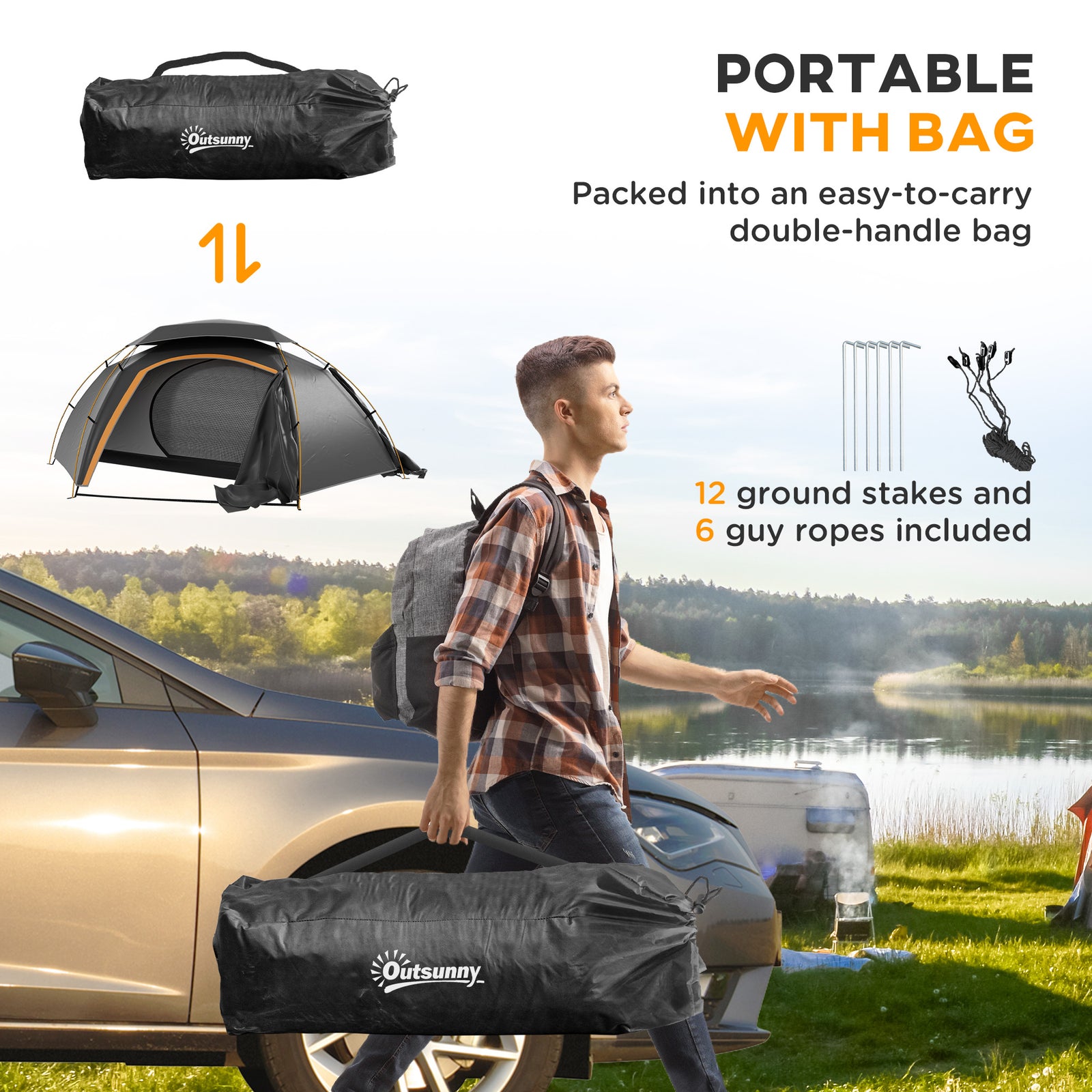 Camping Tent Dome Tent With Removable Rainfly For 1-2 Man | Dark Gray
