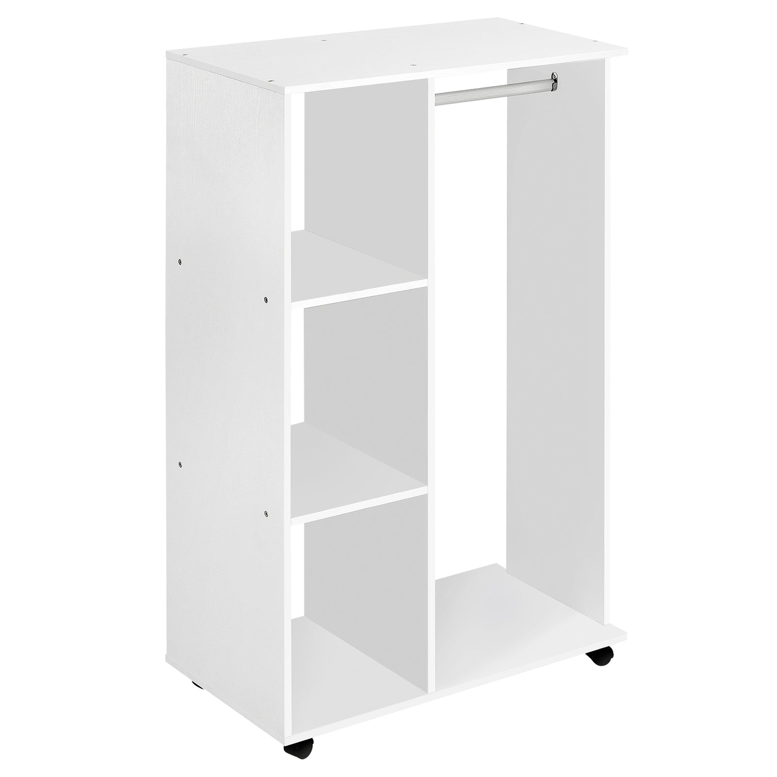 Rolling Open Wardrobe Hanging Rail Storage Shelves Clothes | One Size | White