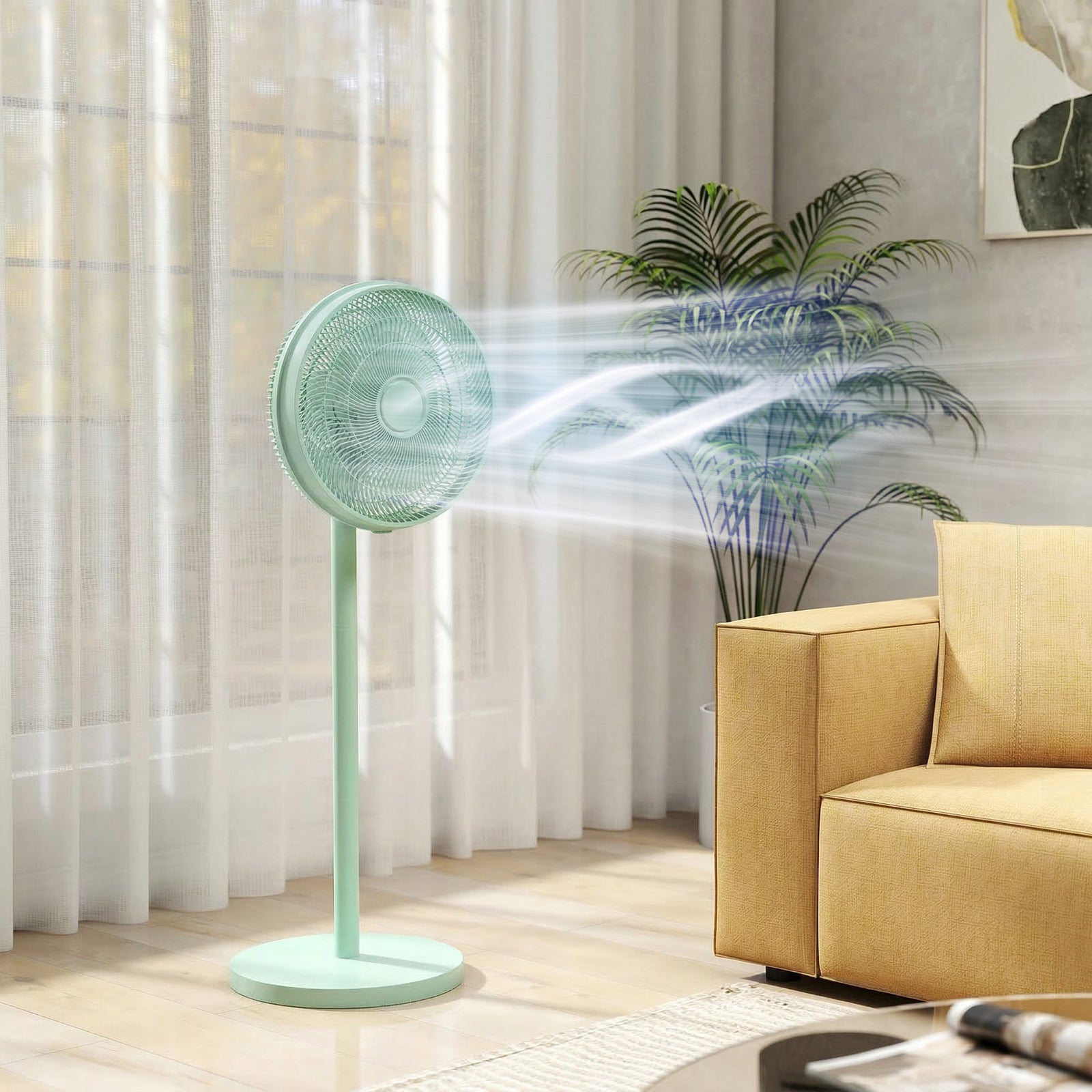 40 Cm Standing Pedestal Fan, Quiet Electric Cooling Floor Fan | Green