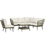 5 Pcs Rattan Corner Sofa W/ Glass Table