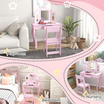Kids Dressing Table Set Make Up W/ Stool, Drawer, For Playroom | Pink