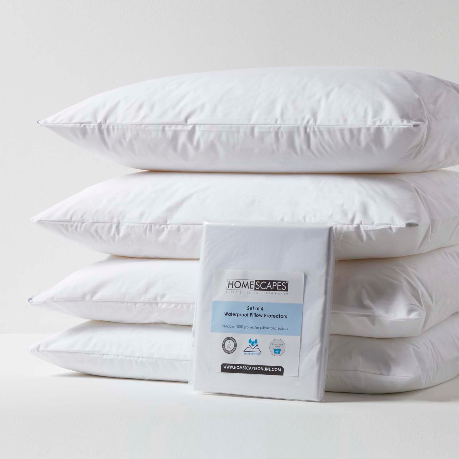 Waterproof Pillow Protectors, Pack Of 4 | 48 x 74cm | White