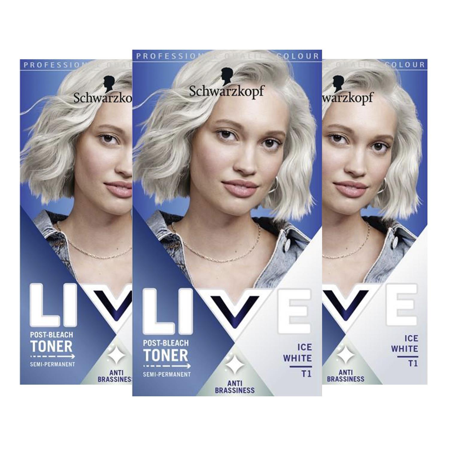Live Post Bleach Toner Semi-permanent Hair Dye Ice White T1 3 Pack