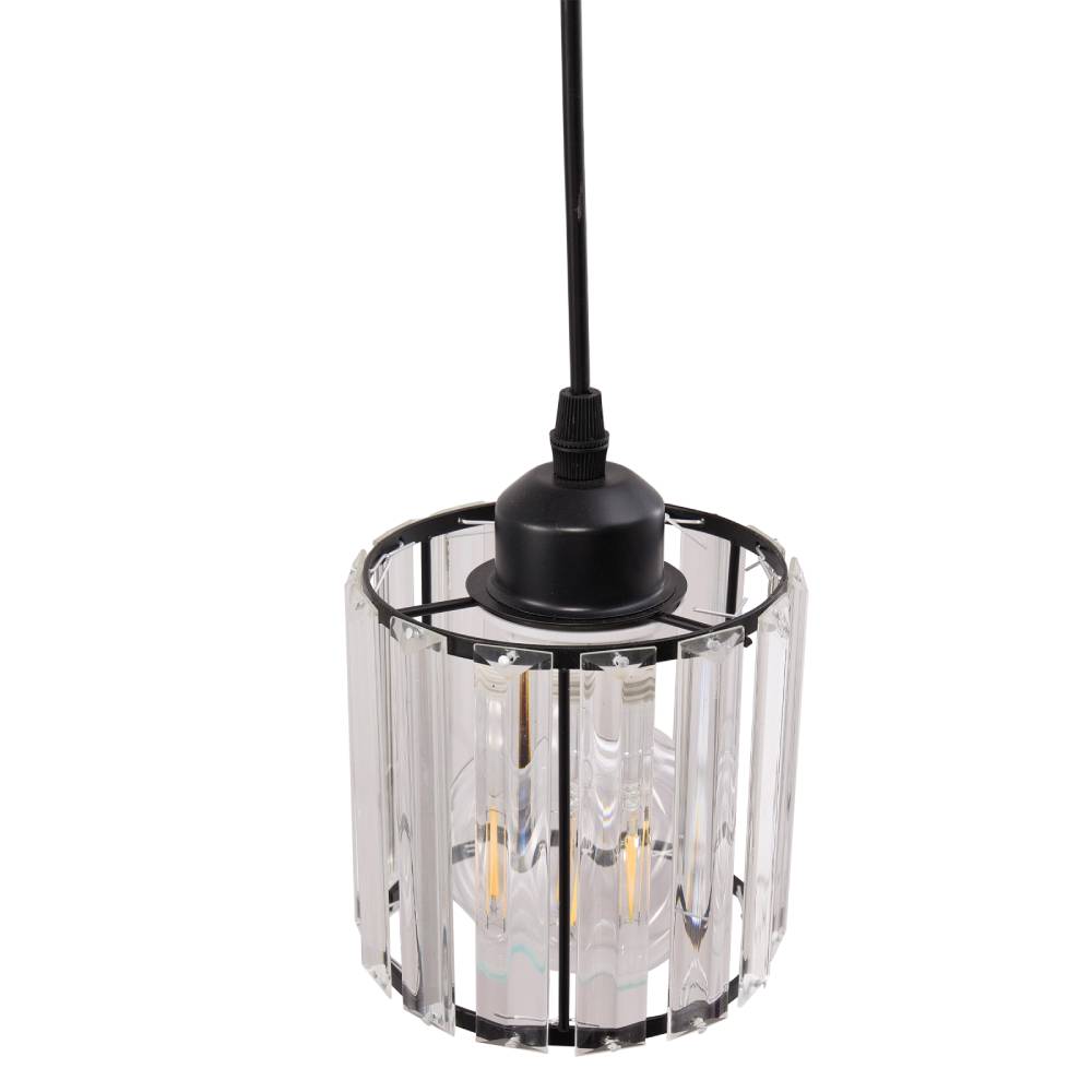 Modern 3-light Crystal Pendant Light Adjustable Linear Ceiling Fixture With Round Glass Shades | Black