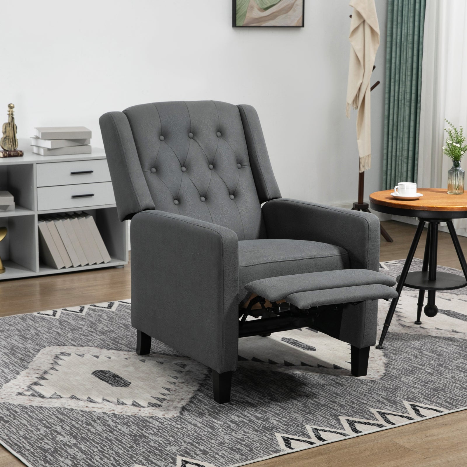 Button Tufted Microfibre Recliner Armchair | Charcoal Grey