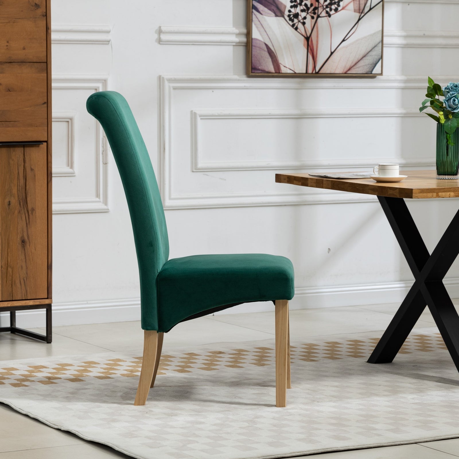Set Of 2 Rimini Velvet Fabric Dining Chairs | Green