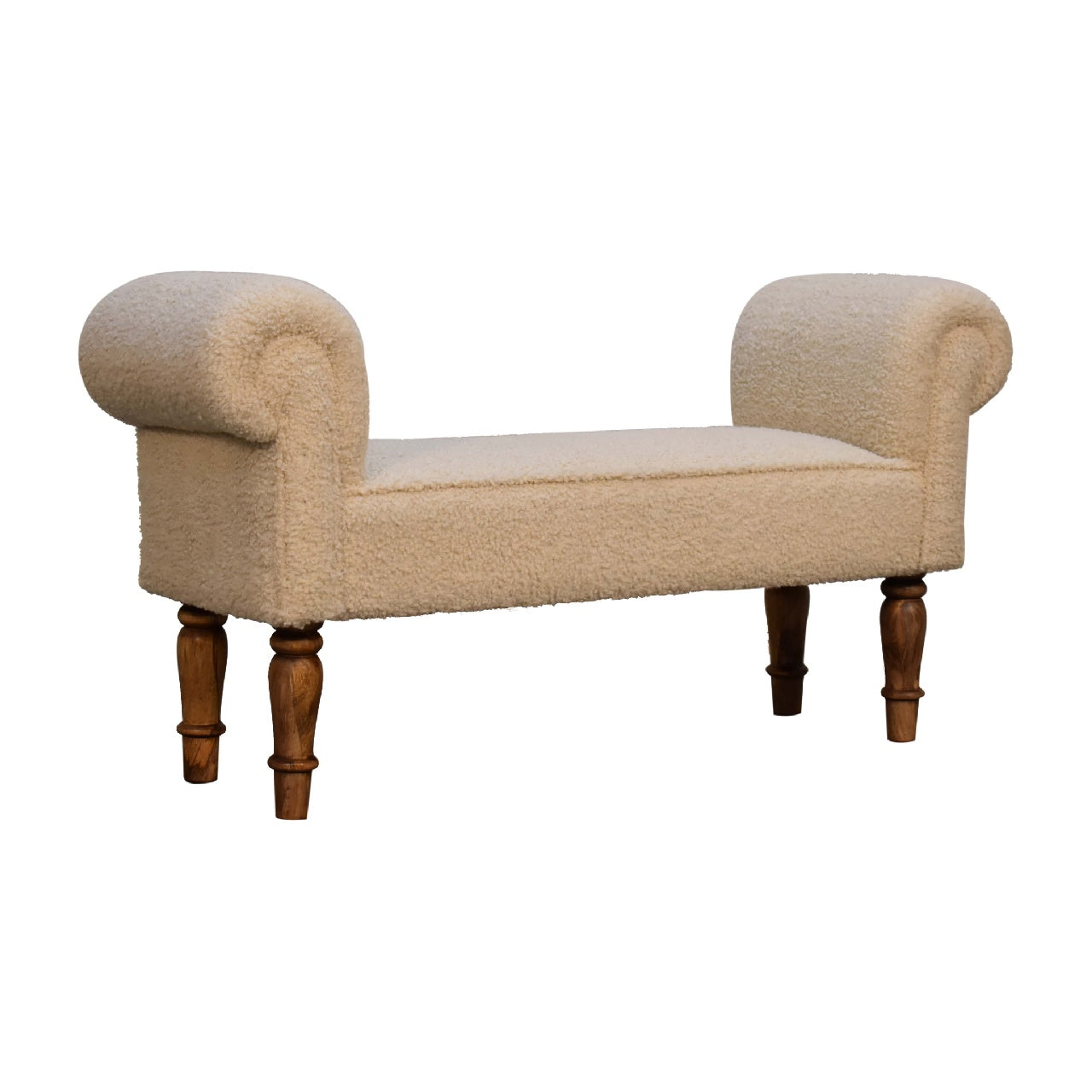 Solid Wood Boucle Cream Bench