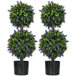 Set Of 2 70/110cm Potted Artificial Ball Tree With Lavender | Medium | Green