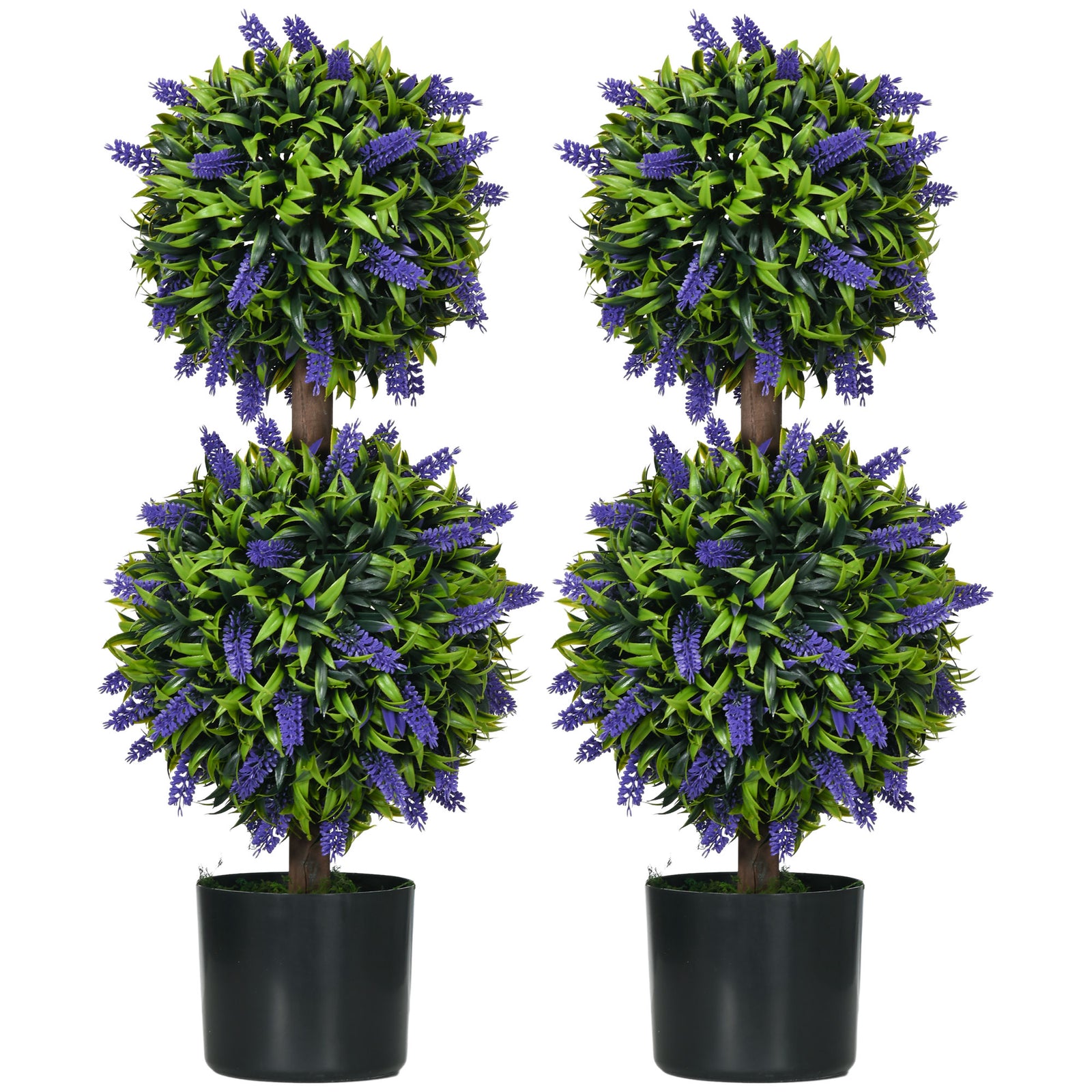 Set Of 2 70/110cm Potted Artificial Ball Tree With Lavender | Medium | Green