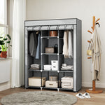 Fabric Portable Wardrobe With 8 Shelves 2 Hanging Rails | Grey