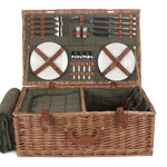 4 Person Green Tweed Fitted Picnic Wicker Basket