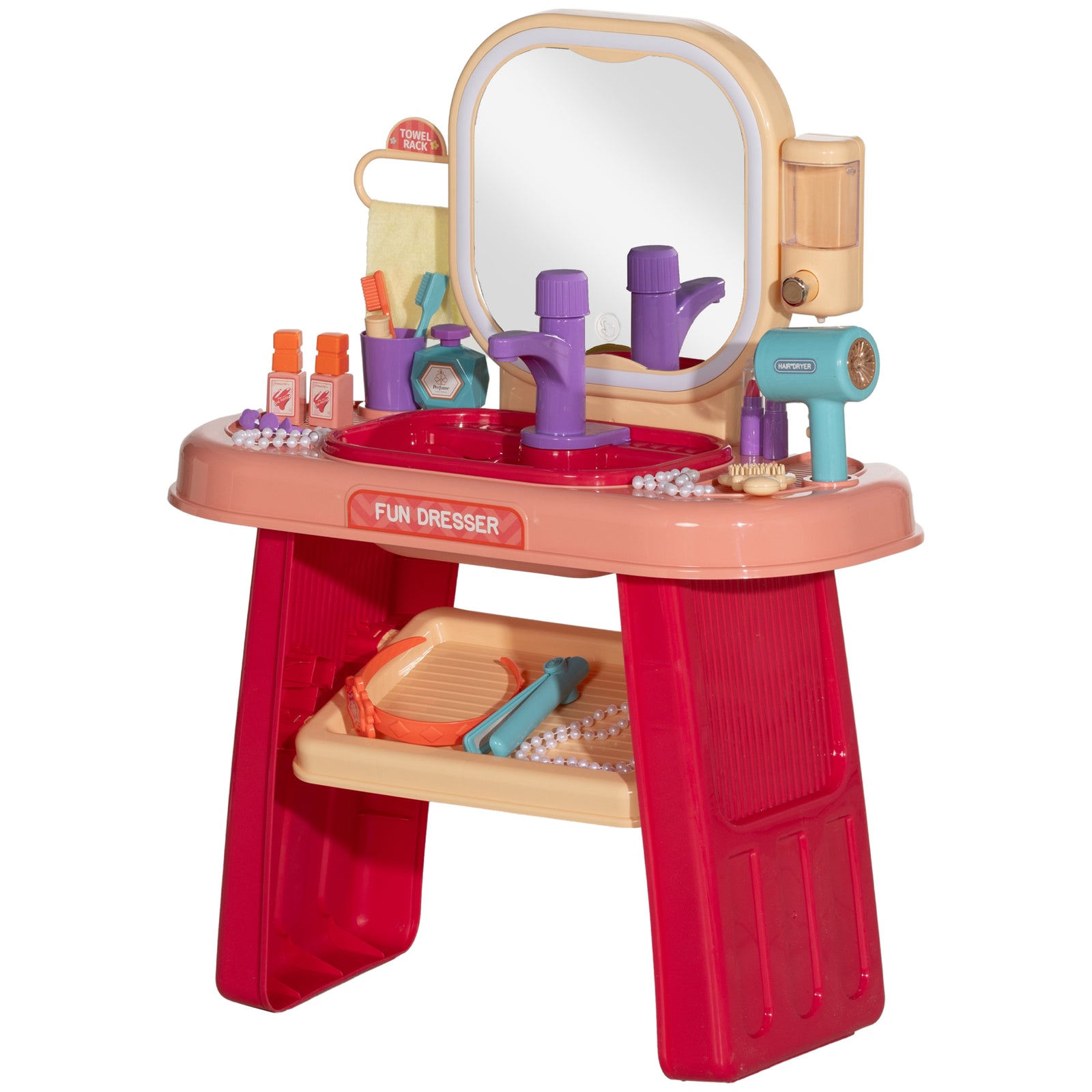 Kids Dressing Table W/ Mirror, Led Light, Music, 23 Accessories