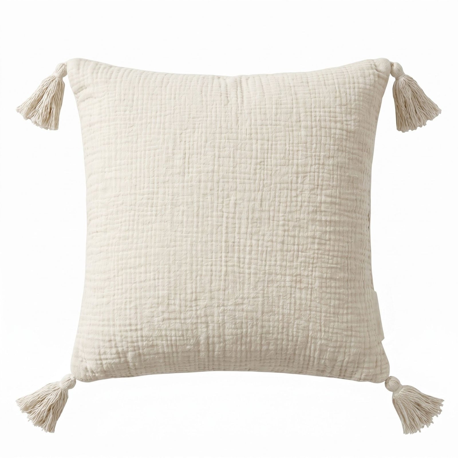 Pure Handmade Cotton Muslin Cushion With Cover | 45cm x 45cm | White
