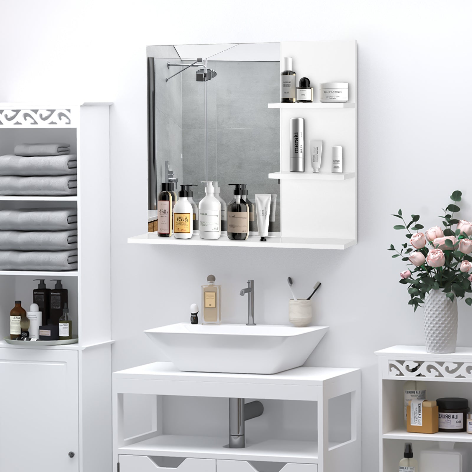 Bathroom Mirror Wall Mount Vanity Mirror 3 Storage Shelves