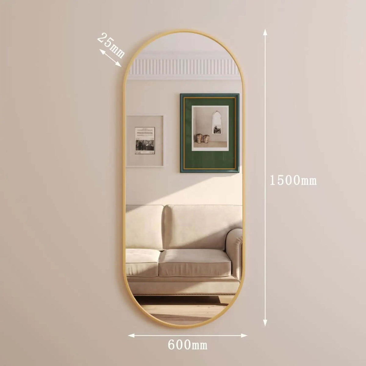 Emi- Gold Metal Runway Oval Mirror | 150cm x 60cm
