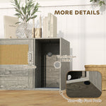Boho Style Cat Litter Box Enclosure With Rattan Door, Scratching Mat, Toy Ball