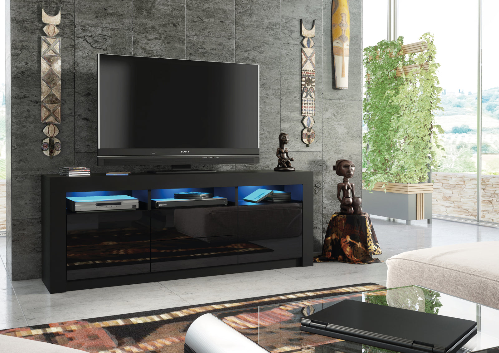 Shine Tv Unit 160cm With Led Lights | Black