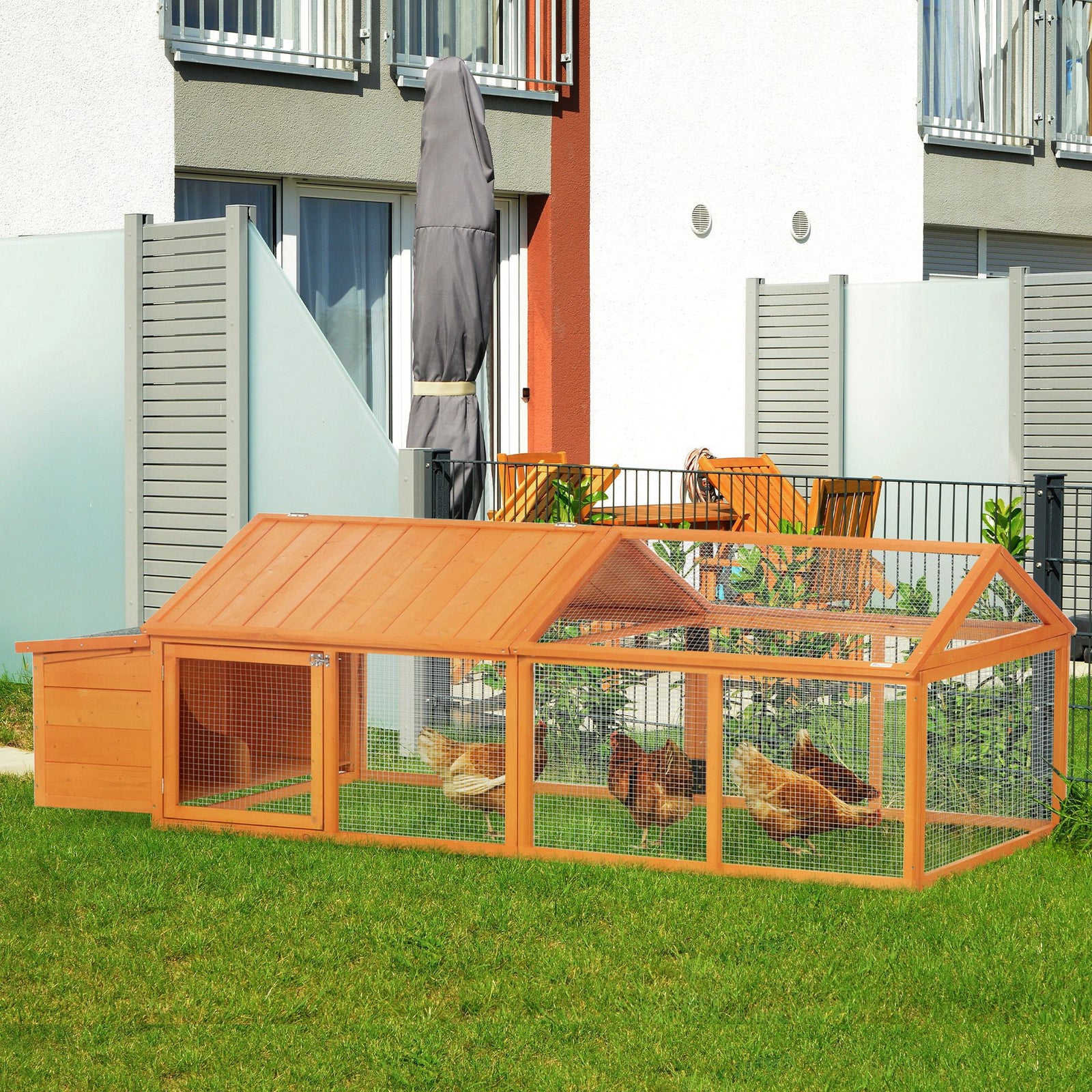 Pawhut Wooden Chicken Run With Nesting Box, Openable Roof, For 4-8 Chickens