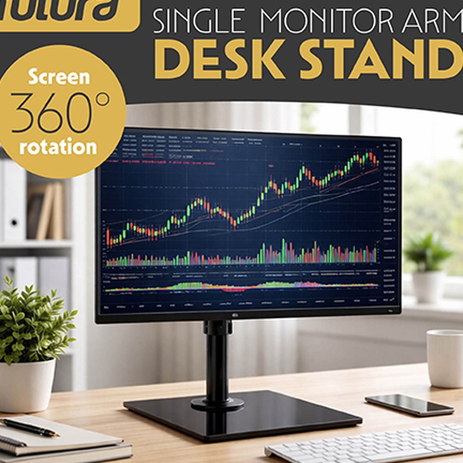 Futura Futura Single Monitor Stand 13 To 32 Inch Height Adjustable Freestanding Base Supports 8kg
